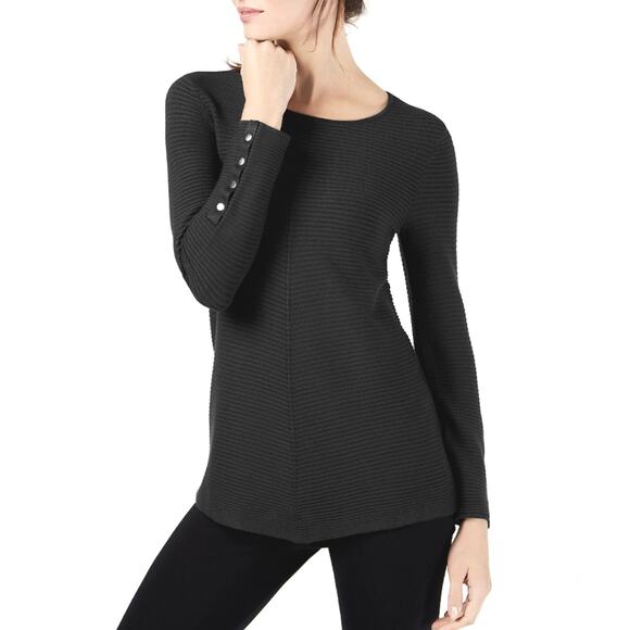 Alfani Women's Ribbed Black Sweater Size XL Snap Detail Scoop Neckline - Picture 1 of 9